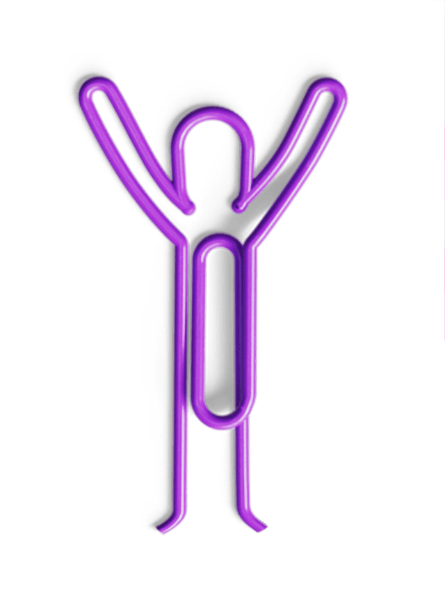 A paperclip figure with both arms raised